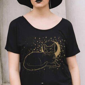 Cat Coven Moon and Stars Cat Shirt relaxed fit women's tee